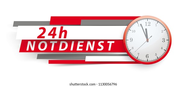 German text 24h Notdienst, translate 24h emergency service. Eps 10 vector file.