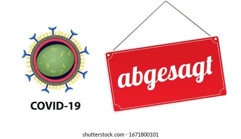 German text "abgesagt", translate "cancelled".  Eps 10 vector file.
