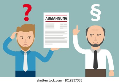 Texto en alemán Abmahnung, traducir Carta de advertencia. Archivo vectorial Eps 10.