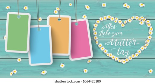 German text Alles Liebe zum Muttertag, translate Happy Mothers Day.  Eps 10 vector file.