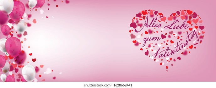 German text Alles Liebe zum Valentinstag, translate Happy Valentines Day. Eps 10 vector file.