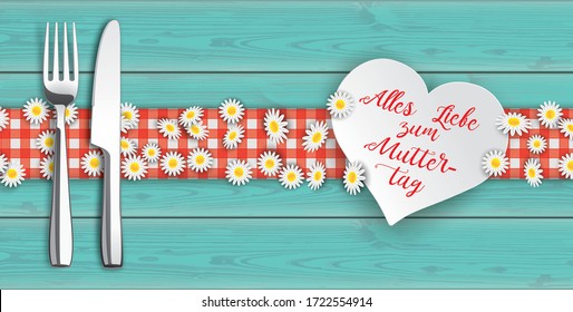 German text Alles Liebe zum Muttertag, translate Happy Mothers Day.  Eps 10 vector file.