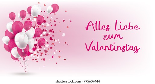 German text Alles Liebe zum Valentinstag, translate Happy Valentines Day. Eps 10 vector file.