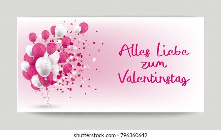 German text Alles Liebe zum Valentinstag, translate Happy Valentines Day. Eps 10 vector file.