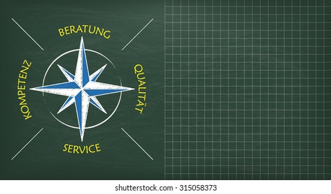 German text "Beratung, Kompetenz, Service, Qulitaet", translate "Consulting, Expertise, Service, Quality". Eps 10 vector file.