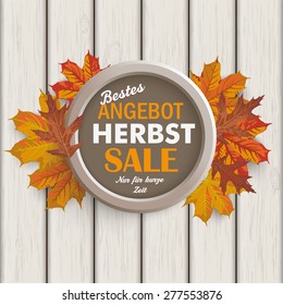 German text "bestes Angebot, Herbst, Nur fÃ?Â?Ã?Â¼r kurze Zeit", translate "best offer, Autumn, limited time only".