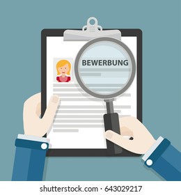 German text Bewerbung, translate Application. Eps 10 vector file.