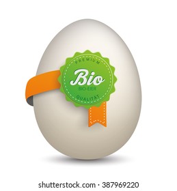 German text "Bio-Eier, Premium Qualitaet", translate "Bio-Eggs, Premium Quality". Eps 10 vector file.