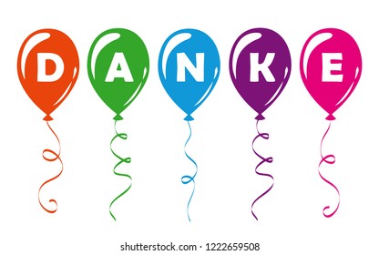 german text Danke translation Thank You colorful balloons vector illustration