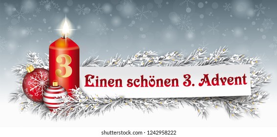 German text Einen Schoenen 3 Advent, translate Happy Third Advent.  Eps 10 vector file.