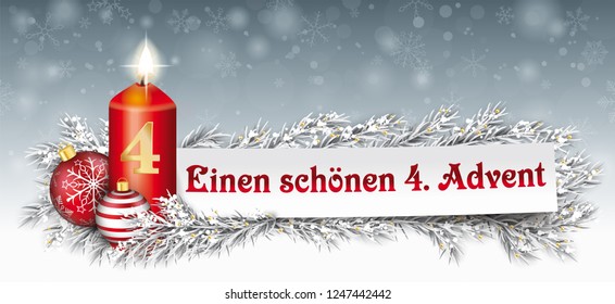 German text Einen Schoenen 4 Advent, translate Happy Fourth advent.  Eps 10 vector file.