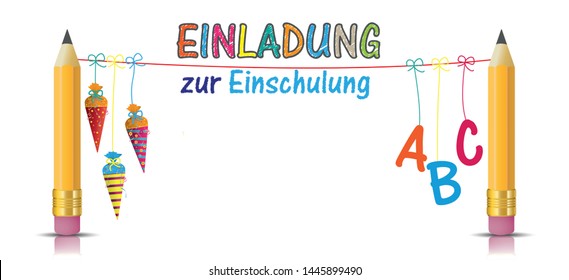 German text "Einladung zur Einschlung", translate "Invitation to School Enrollment". Eps 10 vector file.