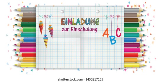 German text "Einladung zur Einschlung", translate "Invitation to School Enrollment". Eps 10 vector file.