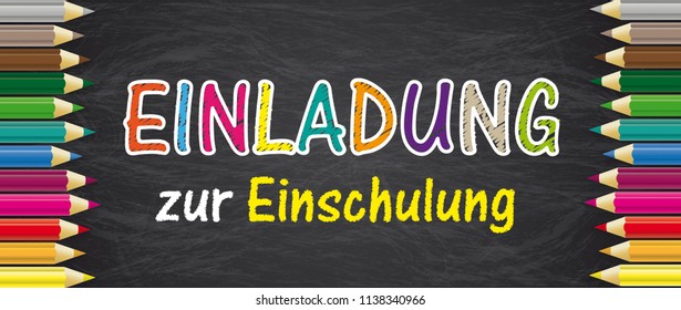 German text "Einladung zur Einschulung", translate "Invitation to school enrollment". Eps 10 vector file.