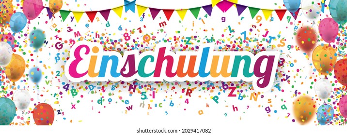 Texto alemán Einschulung, traducir Inscripción. Archivo vectorial Eps 10.
