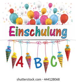 German text "Einschulung", translate "Enrollment". Eps 10 vector file.