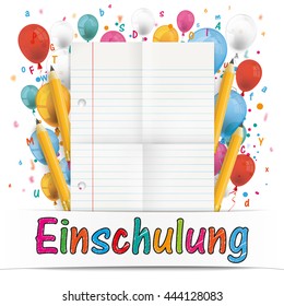 German text "Einschulung", translate "Enrollment". Eps 10 vector file.