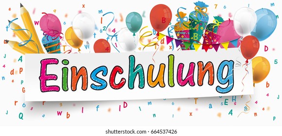 German text "Einschulung", translate "Enrollment". Eps 10 vector file.