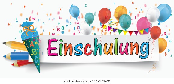German text Einschulung, translate School Enrollment. Eps 10 vector file.
