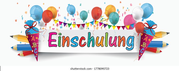 German Text Einschulung, Translate School Enrollment. Eps 10 Vector File.