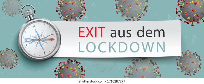 Deutscher Text Exit aus dem Lockdown, übersetzen Sie den Ausgang aus dem Sperren. Eps10 Vektordatei.