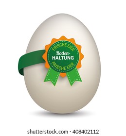 German text "Frische Eier aus Bodenhaltung", translate "Fresh Barn Eggs". Eps 10 vector file.