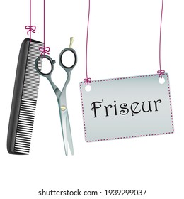 German text Friseur, translate Hairdresser. Eps 10 vector file.