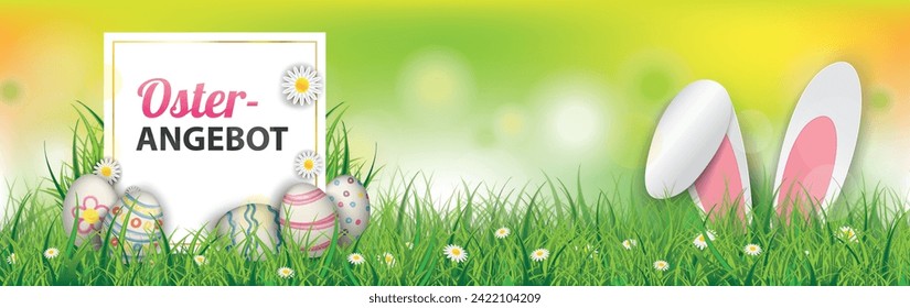 German text Frohe Osterangebot, translate Easter Offer. Eps 10 vector file.