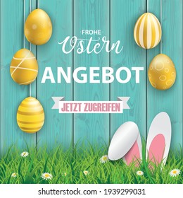 German text Frohe Ostern Angebot, translate Happy Easter Offers. Eps 10 vector file. 