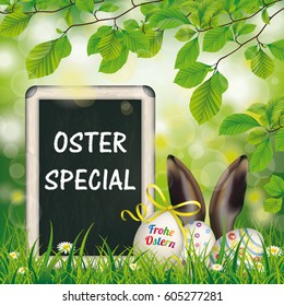 German text Frohe Ostern and Oster Special, translate Happy Easter and Easter Special Offers. Eps 10 vector file.