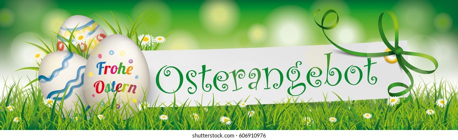 German text Frohe Ostern, Osterangebot, translate Happy Easter, Easter Offer. Eps 10 vector file.