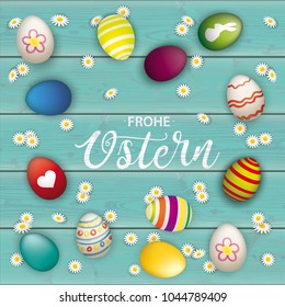 German text Frohe Ostern, translate Happy Easter.  Eps 10 vector file.