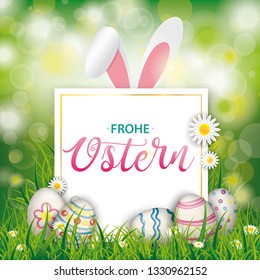 German text Frohe Ostern, translate Happy Easter. Eps 10 vector file.