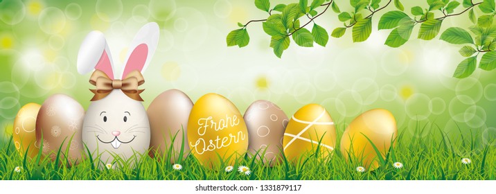 German text Frohe Ostern, translate Happy Easter. Eps 10 vector file. 