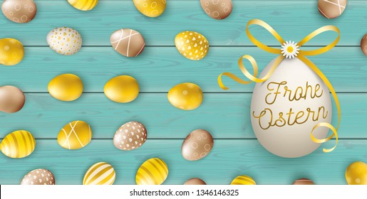 German text Frohe Ostern, translate Happy Easter.  Eps 10 vector file.