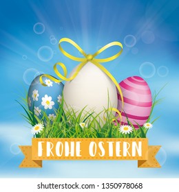 German text Frohe Ostern, translate Happy Easter. Eps 10 vector file. 