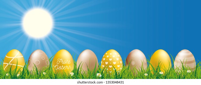 German text Frohe Ostern, translate Happy Easter. Eps 10 vector file. 