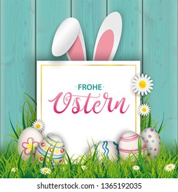 German text Frohe Ostern, translate Happy Easter. Eps 10 vector file. 