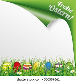 German text Frohe Ostern, translate Happy Easter. Eps 10 vector file.