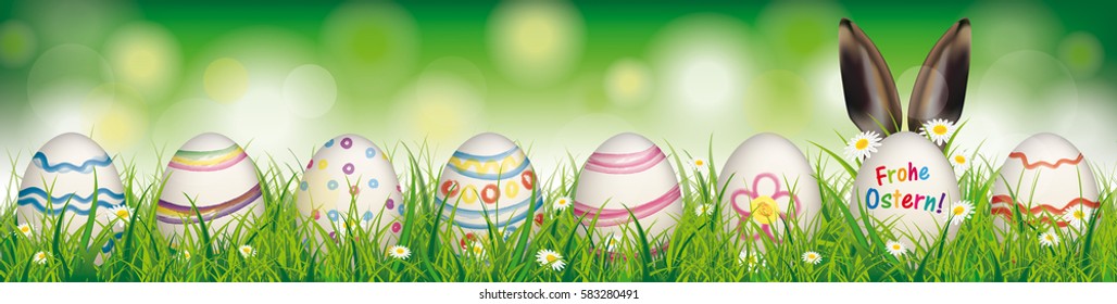 German text Frohe Ostern, translate Happy Easter. Eps 10 vector file.