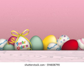 German text Frohe Ostern, translate Happy Easter. Eps 10 vector file.