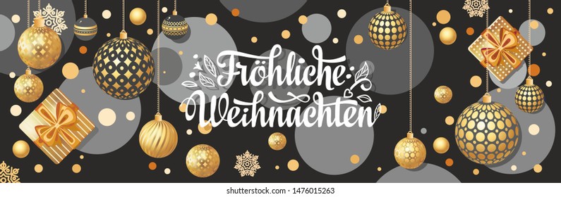 German text Frohe Weihnachten Black Christmas Xmas Weihnachten Christmas in different languages German Christmas Deutsche holiday Weihnachtsfest Frohe Weihnachten neue Jahr, Neujahrstag 3d gold ball