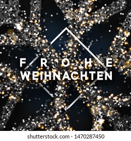 German text Frohe Weihnachten. Christmas background with shining snowflakes.