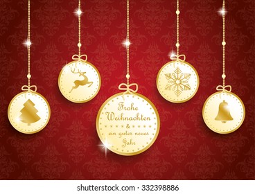 German text "Frohe Weihnachten, ein gutes neues Jahr", translate "Merry Christmas and happy new year". Eps 10 vector file.