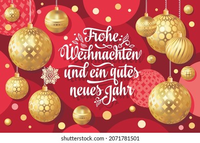 German text Frohe Weihnachten and Neues Jahr Christmas typography 3d gold Christmas in Belgium, Austria Liechtenstein, Switzerland Happy Christmas in Deutschland greeting card Weihnachtskarte Neujahr 