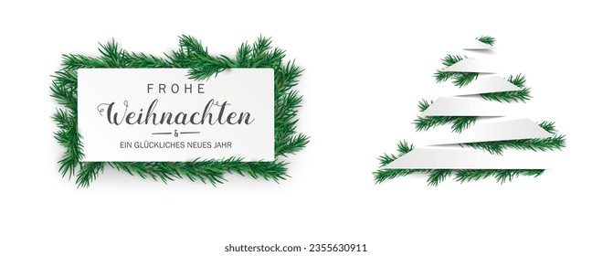 German text Frohe Weihnachten und ein glückliches neues Jahr, translate Merry Christmas and Happy New Year. Eps 10 vector file.