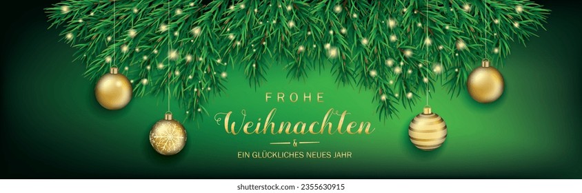 German text Frohe Weihnachten und ein glückliches neues Jahr, translate Merry Christmas and Happy New Year. Eps 10 vector file.