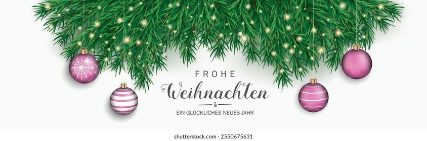 Texto alemán Frohe Weihnachten und ein glückliches neues Jahr, traducir Feliz Navidades y Feliz Año Nuevo. Archivo de Vector Eps 10.