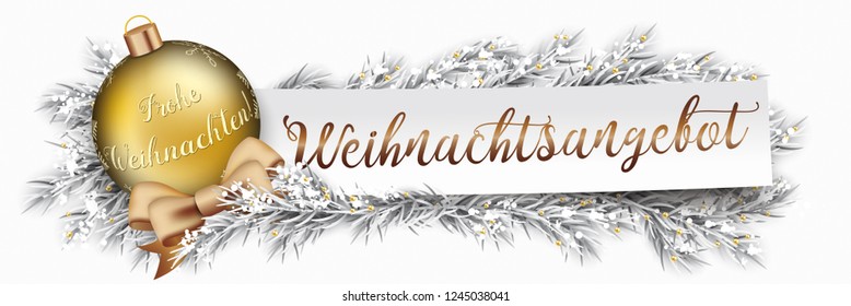 German text Frohe Weihnachten, Weihnachtsangebot, translate Merry Christmas, Christmas offer. Eps 10 vector file.