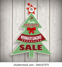 German text "Frohe Weihnachten, Weihnachtsangebot", translate "Merry Christmas, Christmas Offer". Eps 10 vector file.